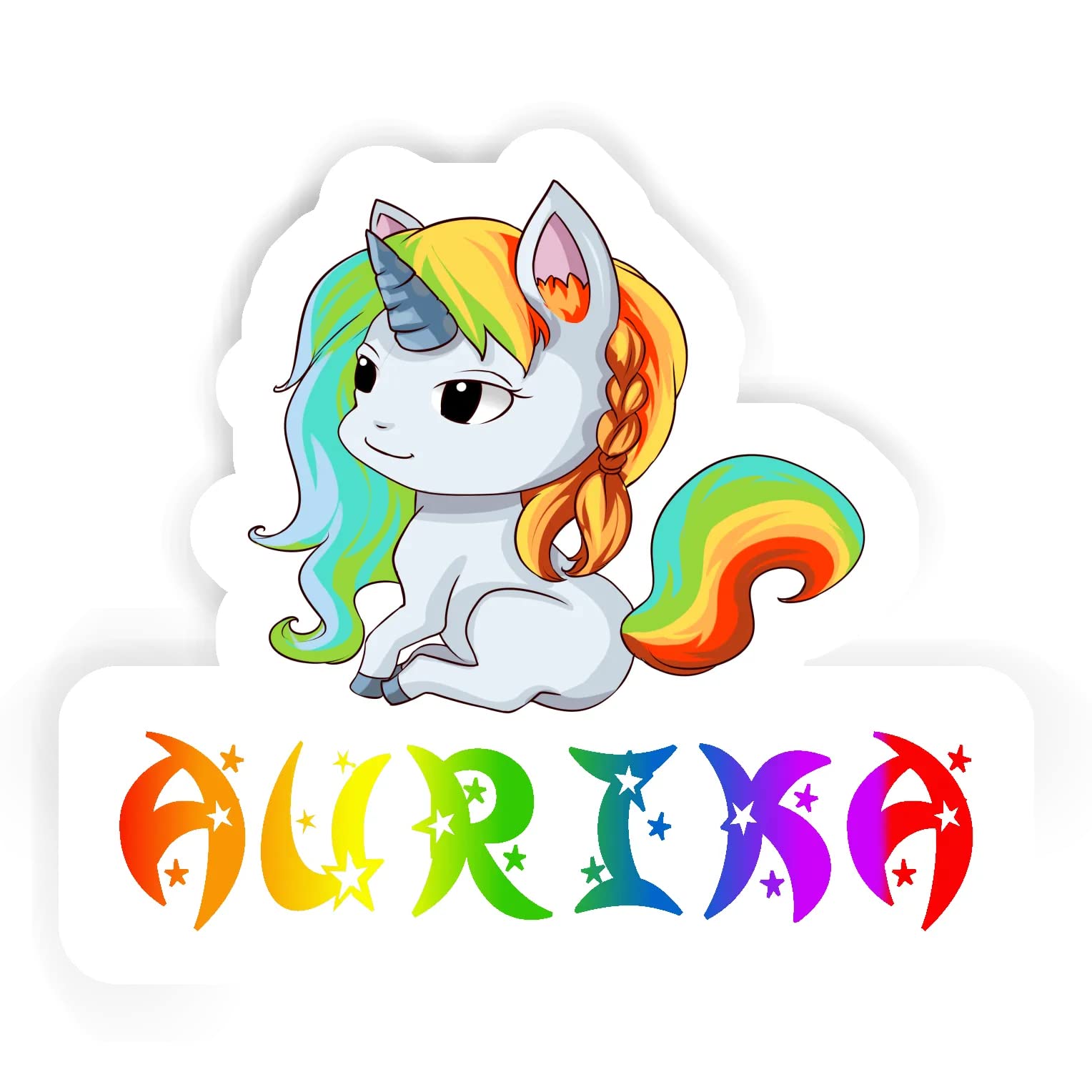 12 Stickers Aurika Rainbow Colors Unicorn (2pcs 5.5inch, 4pcs 2.5inch, 6pcs 1.8inch)