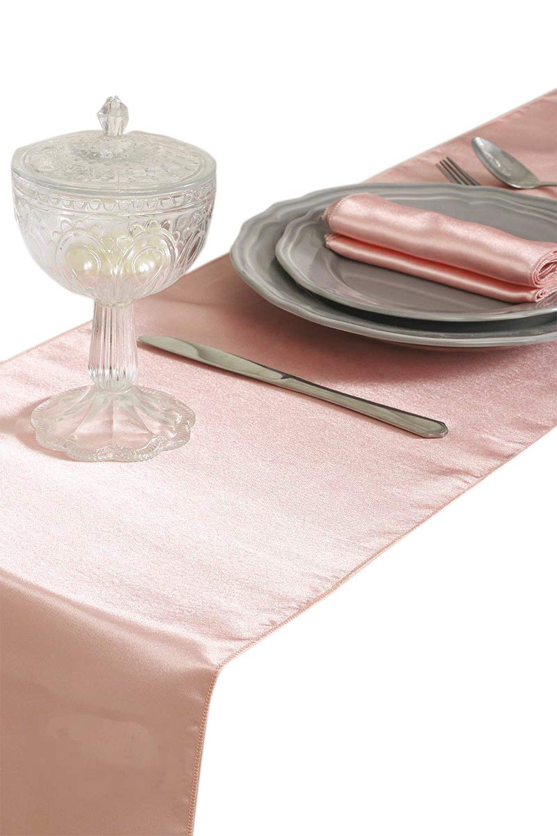 EDecor Pack of 20 Satin Table Runners for Wedding Party Event Banquet Dinning Table Decoration 12 X 108 Inch - Blush Pink