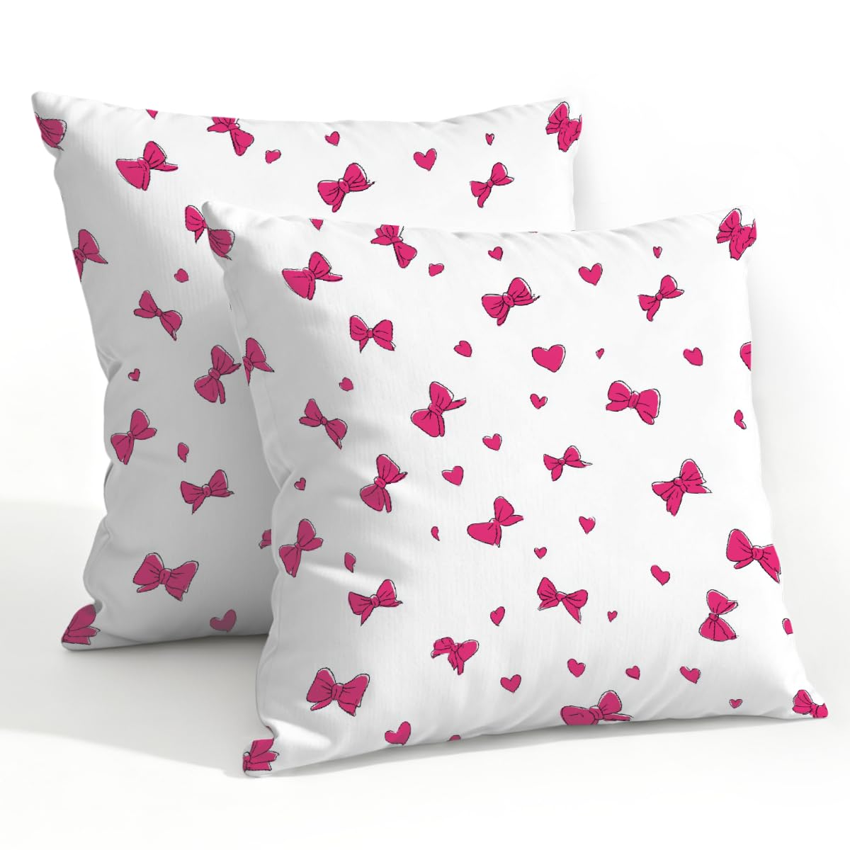 Outdoor Pillow Covers Waterproof Pillowcases 22x22in Set of 2 Cuter Pink Bows Hearts Decorative Throw Cushion Case for Couch Sofa Garden Patio Furniture