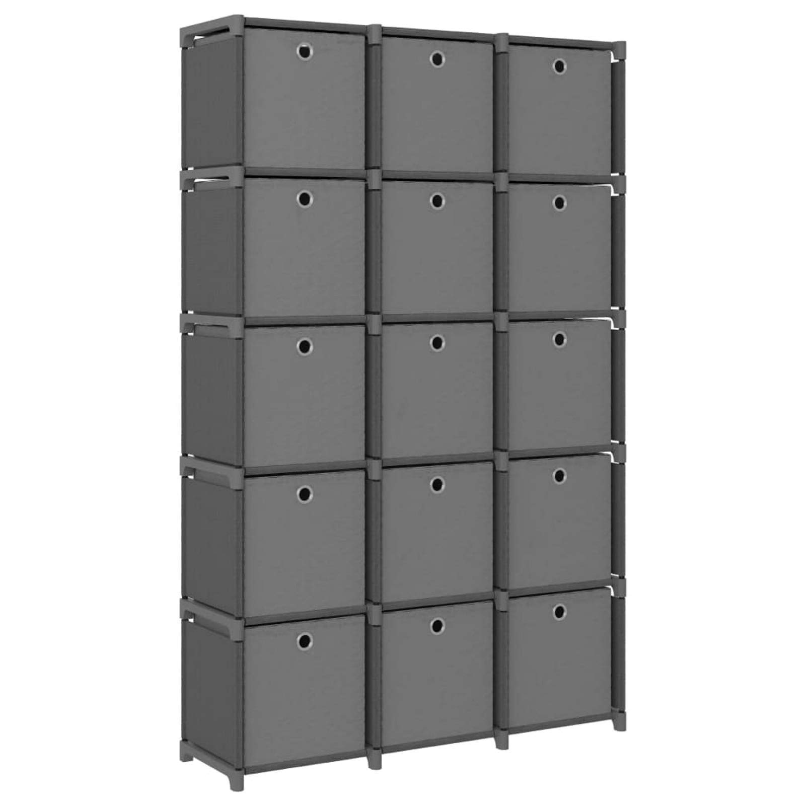 Estantería de 15 Cubos con Cajas Estante de Almacenamiento Armario Modular Estantería Modular Tela Gris 103x30x175,5 cm