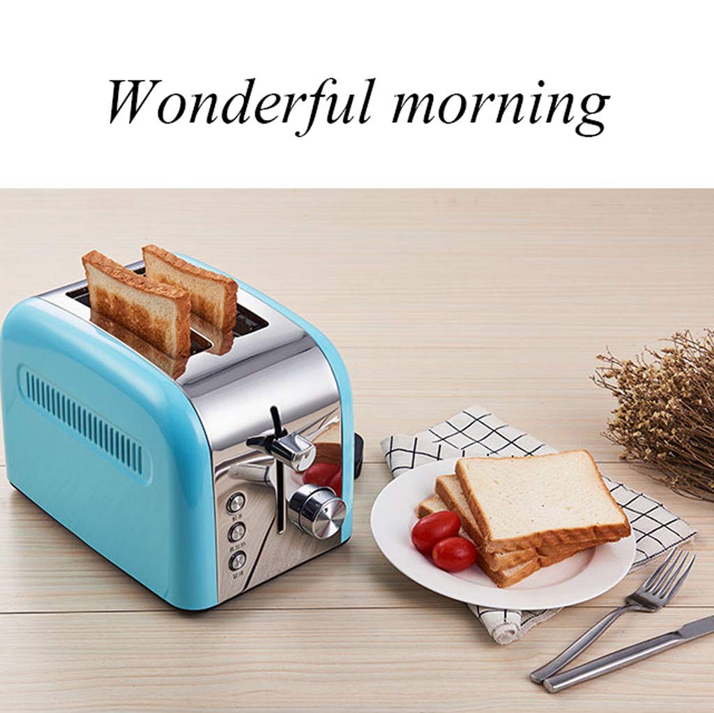 Hogar 220v Azul Tostadora De 2 Rebanadas Cuerpo De Acero Inoxidable Ranura Ancha Horno MultifuncióN FuncióN DescongelacióN/Antitarjeta, Almacenamiento del Cable De AlimentacióN