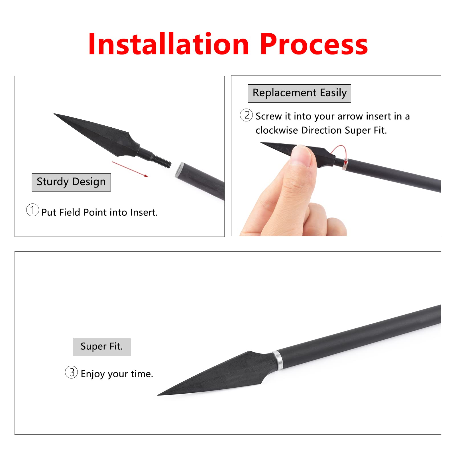 NIKA ARCHERY 12 Pieces Arrowhead 125/150 Grit Wide Tips Archery Metal Spikes Fixed for Arrows Arrows Crossbow Arrows Crossbow Target Hunting - 4
