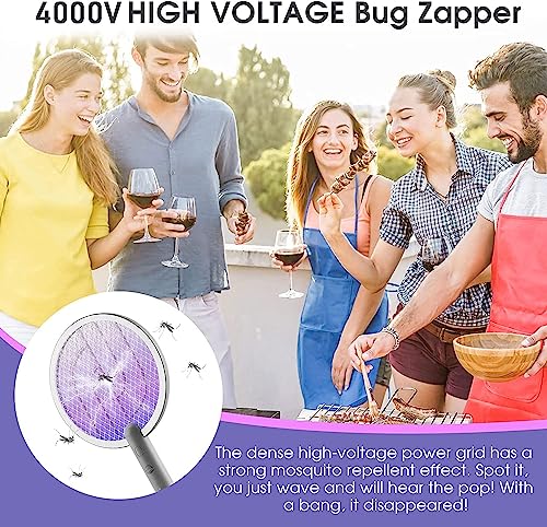 Electric Fly Swatter Racket 2 Pack, Mosiller 2 In 1 Bug Zapper With Usb Rechargeable Base, 4000 Volt Indoor Outdoor Mosquito Killer With 3-Layer Safety Mesh For Pest Insect Control & Flying Trap #TOP1