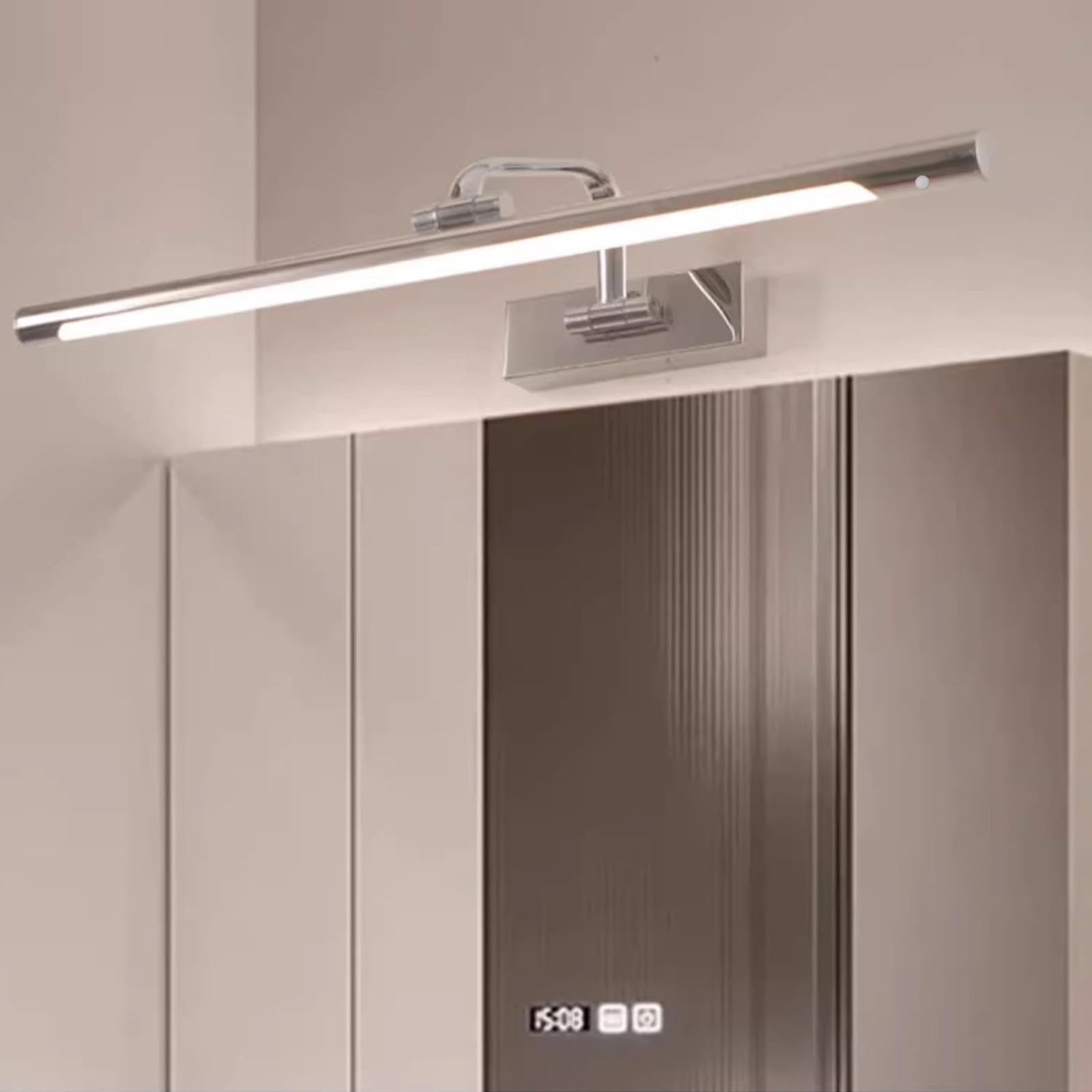 Apliques de Pared LED para Espejo de baño con Sensor de Movimiento y rotación de 180° + 180°, acrílico, para Dormitorio, Pasillo y baño (luz Neutra Plateada, 40 cm)