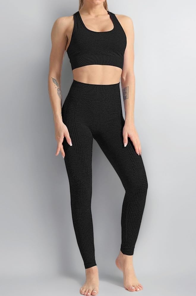 WodoWei Women 2 Piece Outfits Sports Bra Seamless Leggings Yoga Set Long Pants Gym Clothing