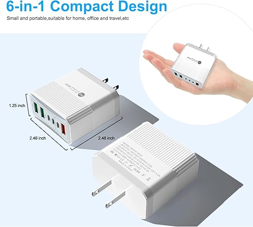 Miniatura 5 de Cargador rápido USB C, 6 puertos USB C cargador de pared bloque de 55 W GaN USB C estación de carga, adaptador de corriente USB C multipuerto