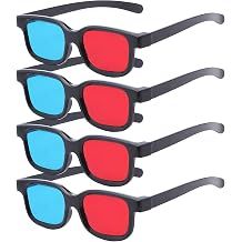 Red Blue 3D Glasses, 3D Viewing Glasses, Watch 3D Movies, Games, Photos in Red and Blue Formats, Compatible with Regular Computer Monitors, TVs, Projectors and More - 4 Pack Home Theater Glasses