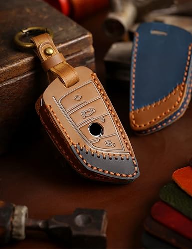 Miniatura 3 de ontto Funda para llave de BMW, funda de cuero para llave BMW X1 X3 X5 X6 1 2 5 7 Series, Marrón