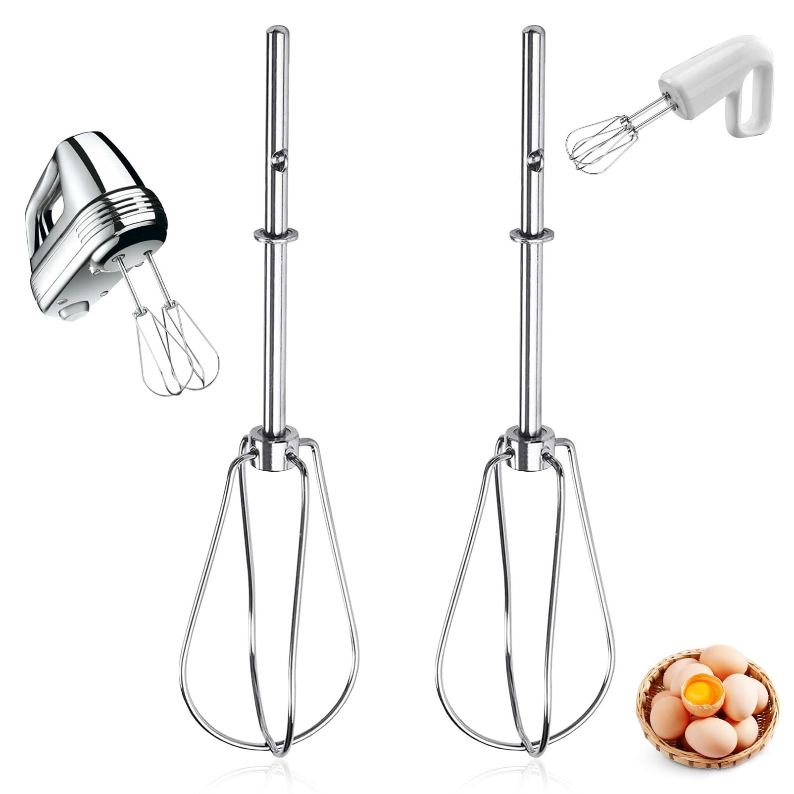 2 Piezas Batidores de Repuesto, Repuesto para Batidora de Varillas, Repuesto Universal, Batidor para Batir, Batidora de Huevos de Acero Inoxidable para Batidora de Mano, Horneado, Mezcla