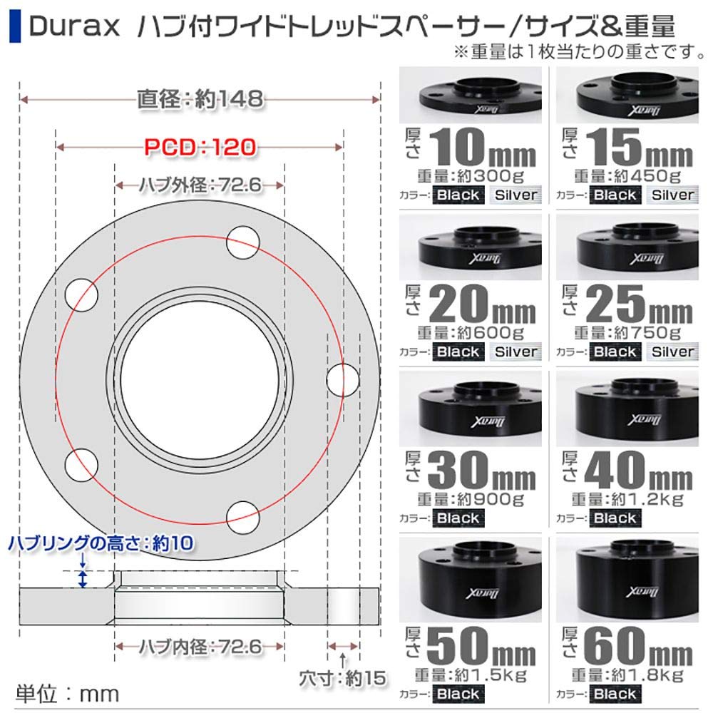 Amazon | デュラックス(Durax) ハブ付き スペーサー PCD120 5H 10mm