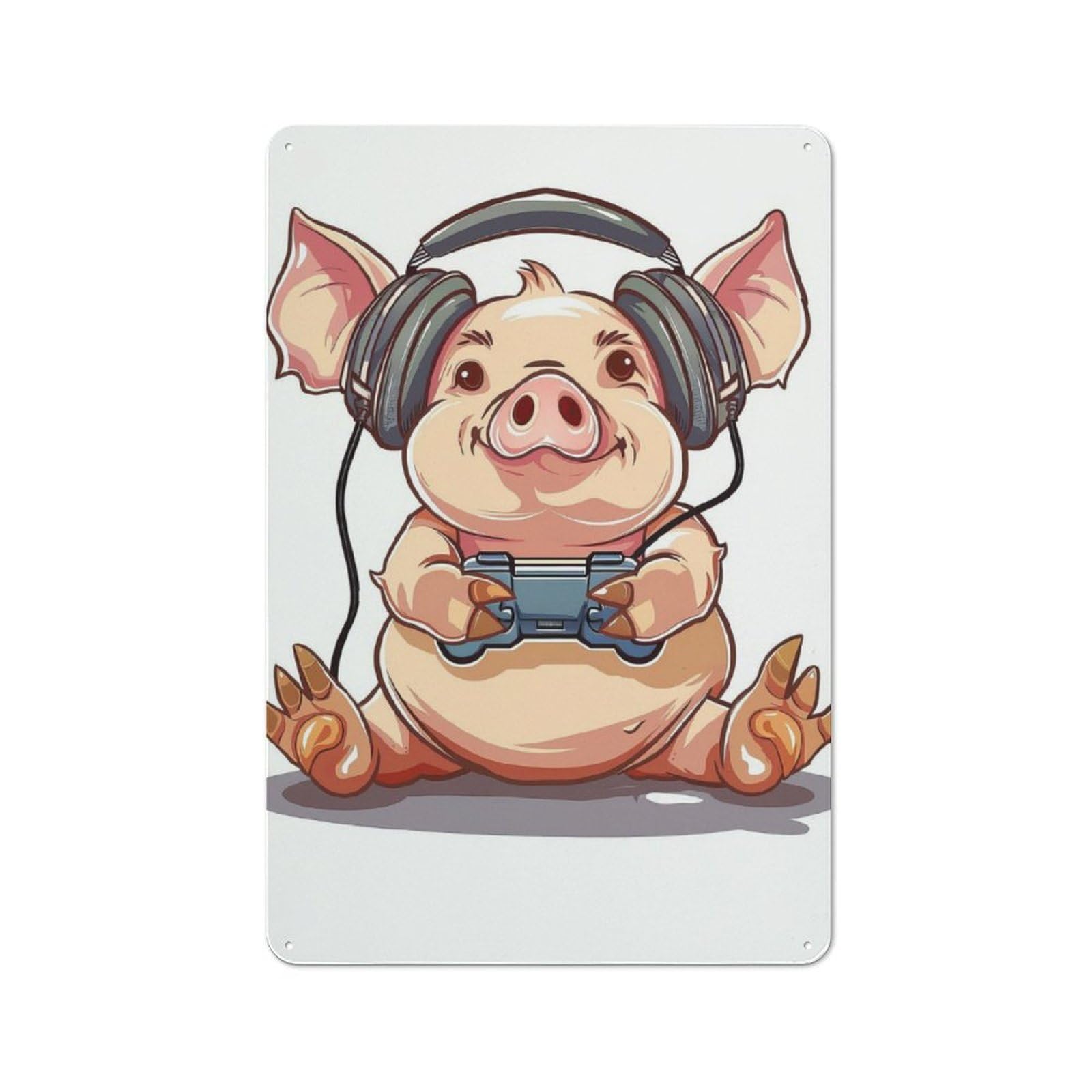 Industrial Pig Gaming Decorative Metal Plaque 30x20cm, Studio Wall Art for Flat, Bar, Studio Or Gallery Wall