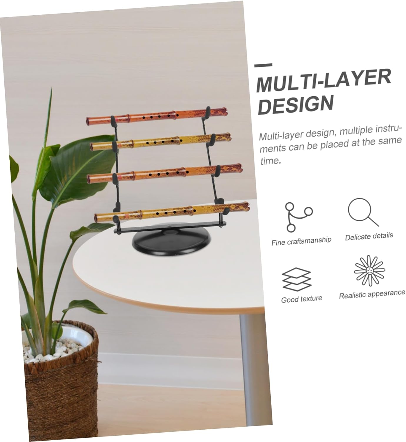 Yardwe Desktop Bamboo Flute Stand Round Base Dizi Display Rack for Flute Storage and Showcase for Woodwind Instruments