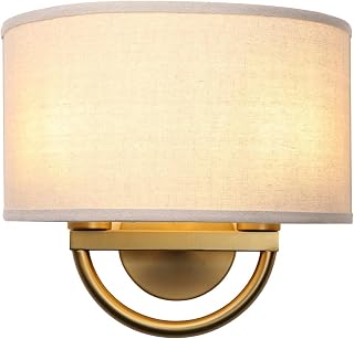 JIMUBEAM Industrial 2-Light Wall Sconce with Linen Fabric Shade - Vintage Double Wall Lamp for Bedroom Hallway Living Room Bathroom