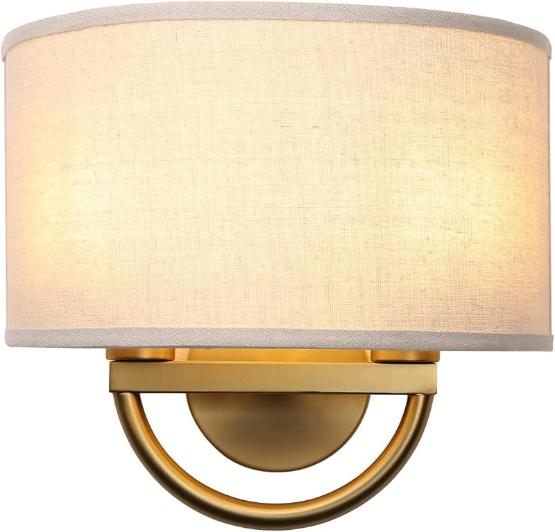 Aplique de pared industrial de 2 luces con pantalla de tela de lino, lámparas de pared dobles, decoración para pasillo, dormitorio, sala de estar, baño, escalera