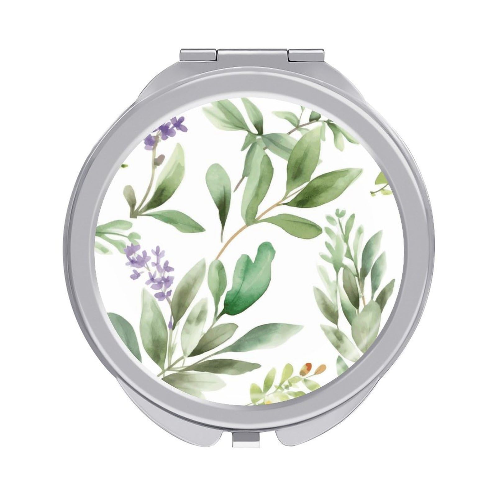 Green Flower Watercolor Herb Sage Leaves And Branches1 Travel Makeup Mirror 2 X /1 X Magnifying Slim Pocket Mirrors Compact for Purse Travel Makeup Mirrors for Pocket, Handbag, Purse Women Gift