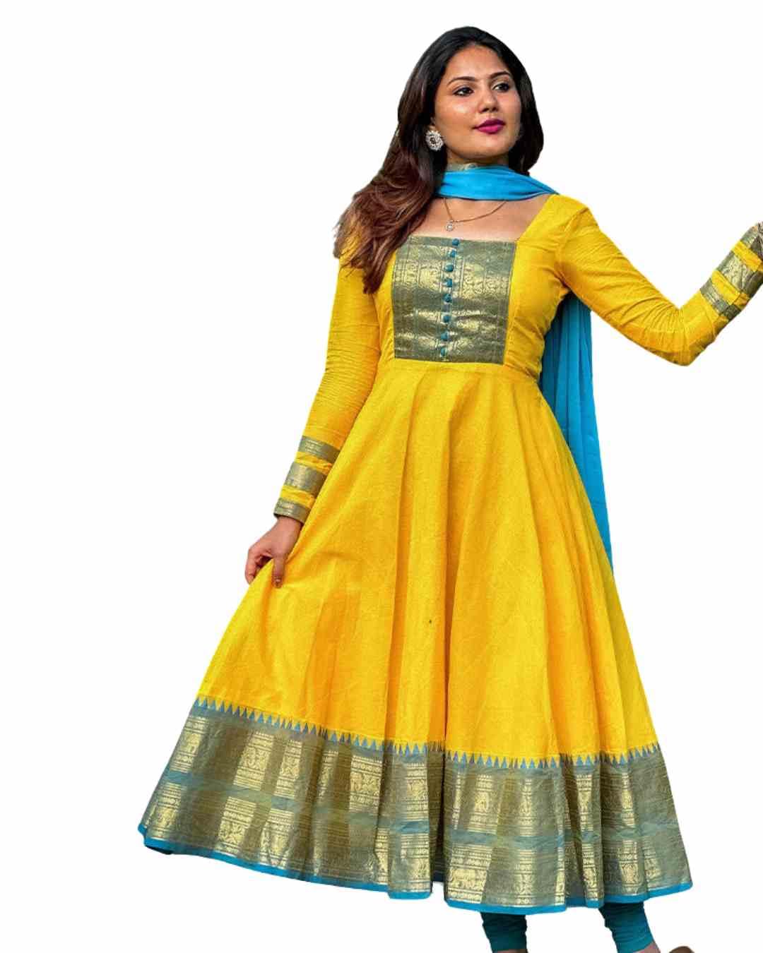 Women’s Anarkali Gown with Chanderi Cotton Silk Fabric, Jacquard Weaving Zari Border and Lace Border Dupatta for Weddings, Festivals, Parties and Special Occasions-image-16