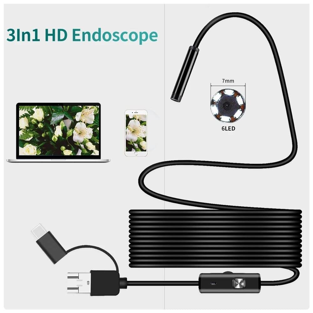 Smars® 5.5mm Endoscope Camera boroscope Snake Flexible IP67 Waterproof Camera 3 in 1 Type c USB v Type Port & 6 led Light with 2 mtr Length Cable for Android pc and Note Book - Image 2 thumbnail