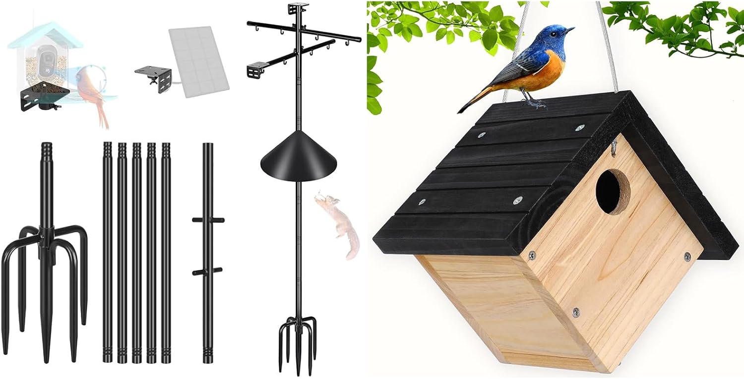 Gtongoko Squirrel Proof Smart Bird Feeder Pole Bundle Gtongoko Hanging Wren Bird Houses for Outside