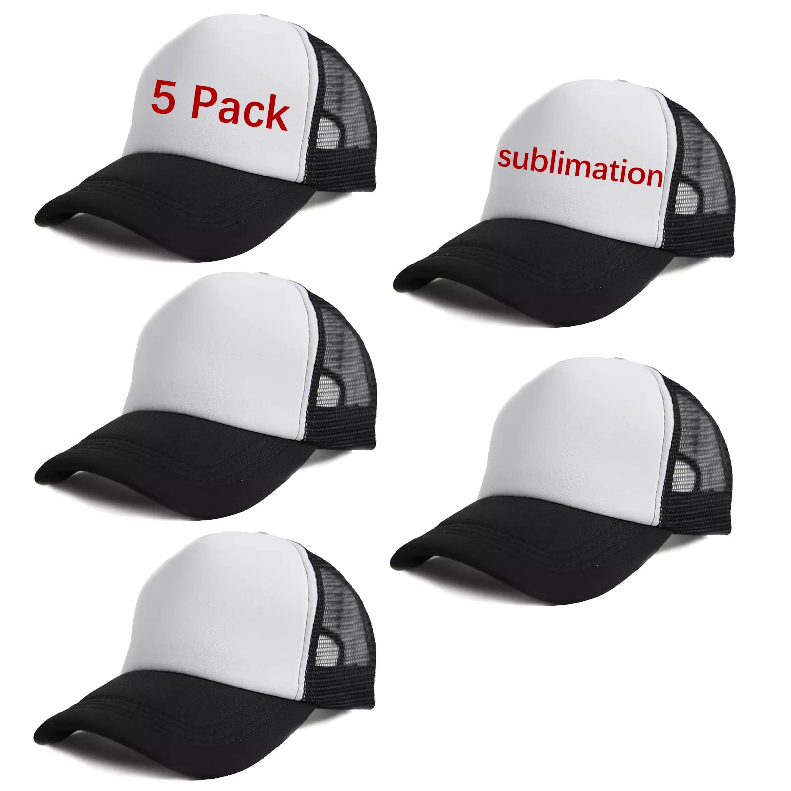 5 Pack Sublimation Blank Baseball Cap Adjustable Hat Polyester Mesh Trucker Hats for Men and Women