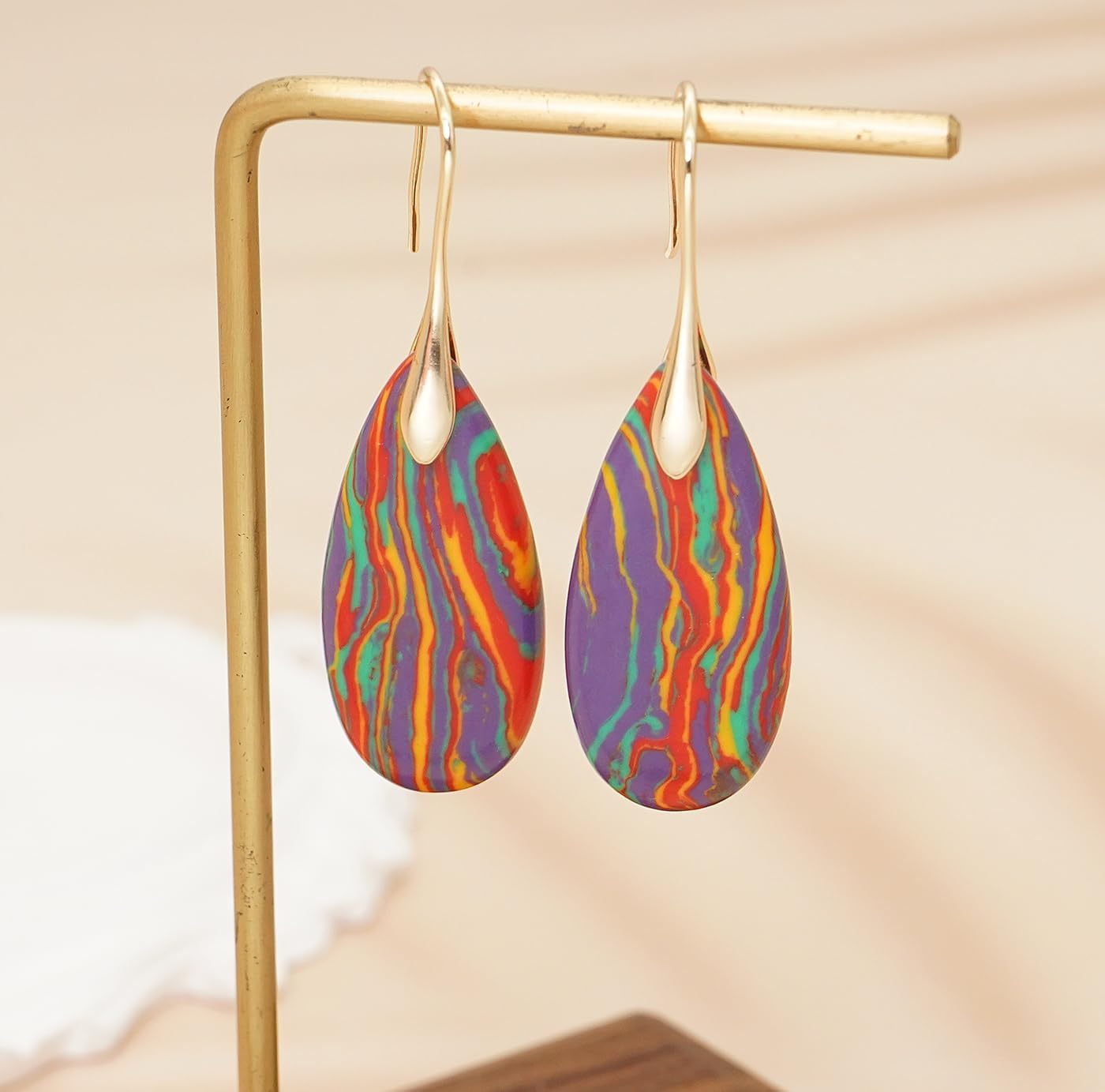 Natural Stone Earrings Waterdrop Stone Dangle Earrings for Women - Image 4