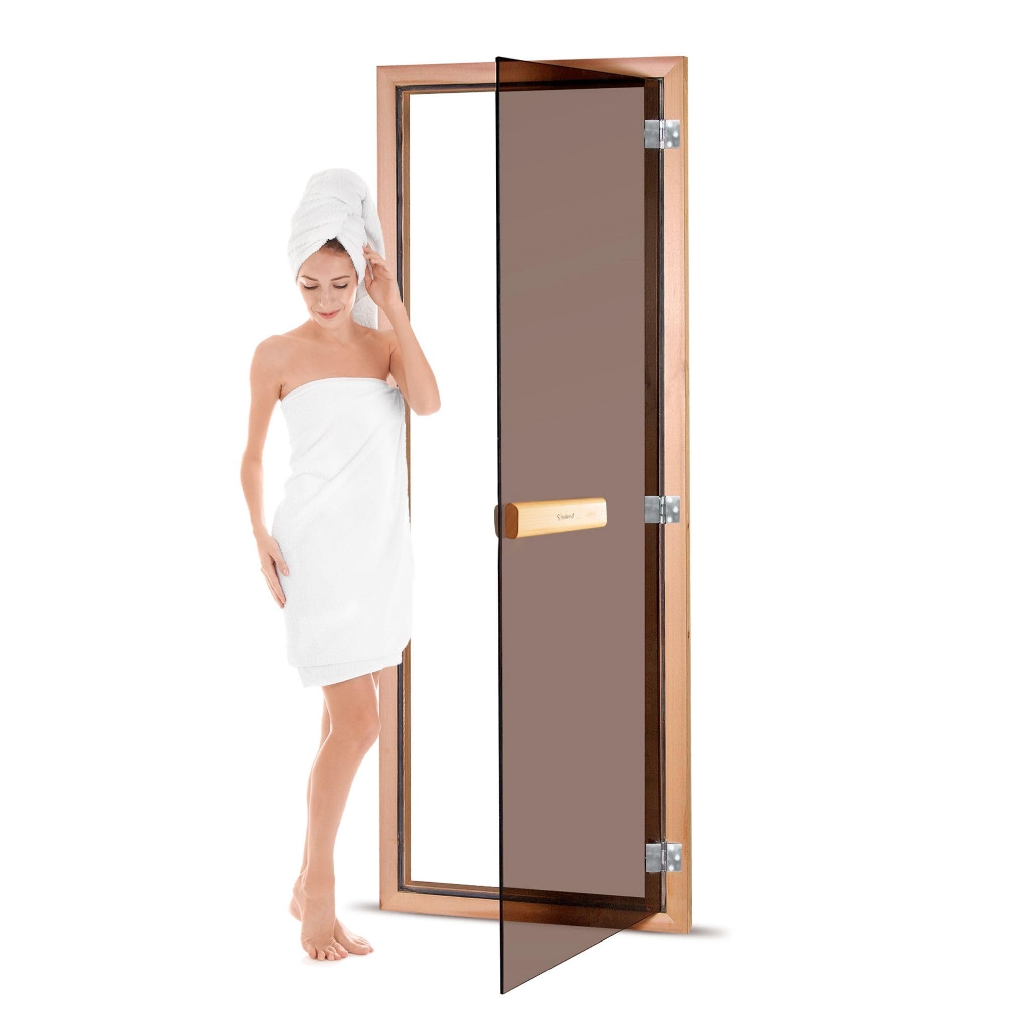 SULENO Hochwertige Saunatür mit Zarge, Komplettset, 70 x 190 cm, Bronze | Robuste Konstruktion, Inklusive Holzgriff, Demmelhuber, Tür
