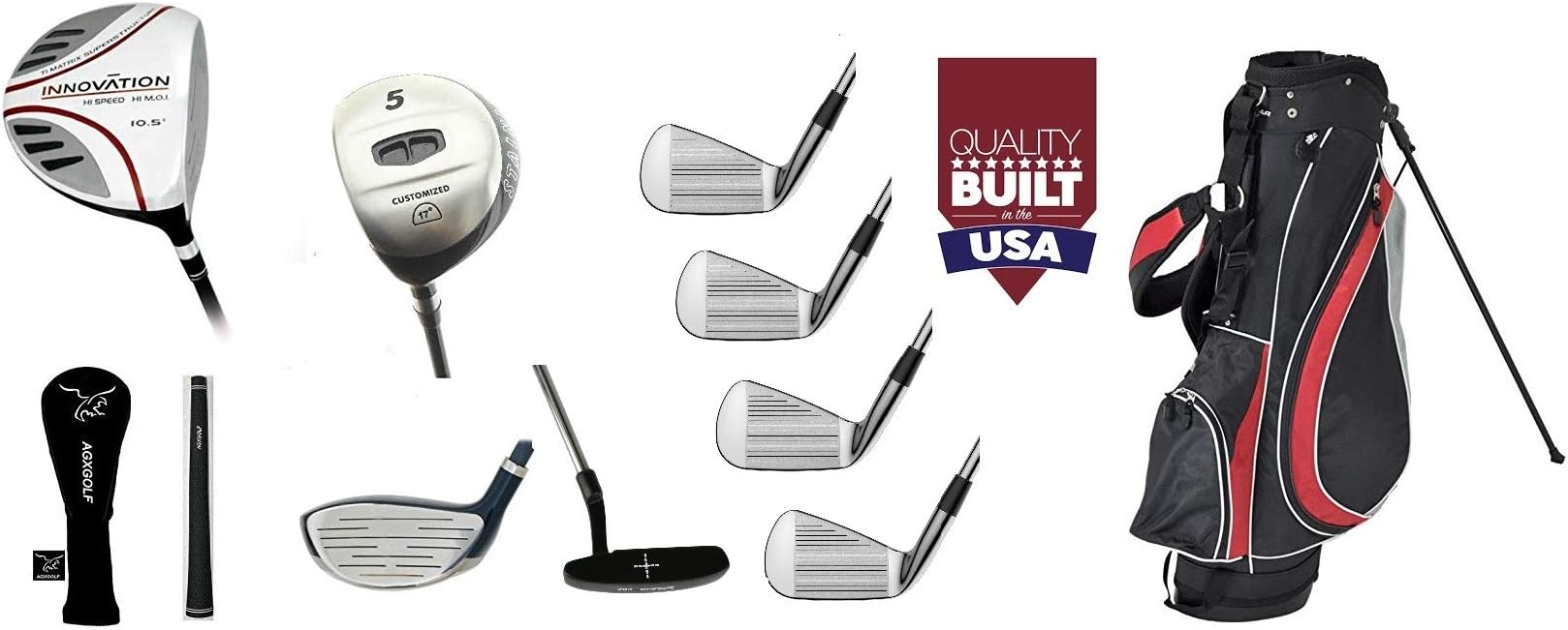 AGXGOLF: Men's Left Hand Exec Edition Golf Club Set; w/Stand Bag + Oversize Driver + 5 & #7 Utility Wood: Oversize SS Irons + Putter; Cadet, Regular or Tall Length: USA Built