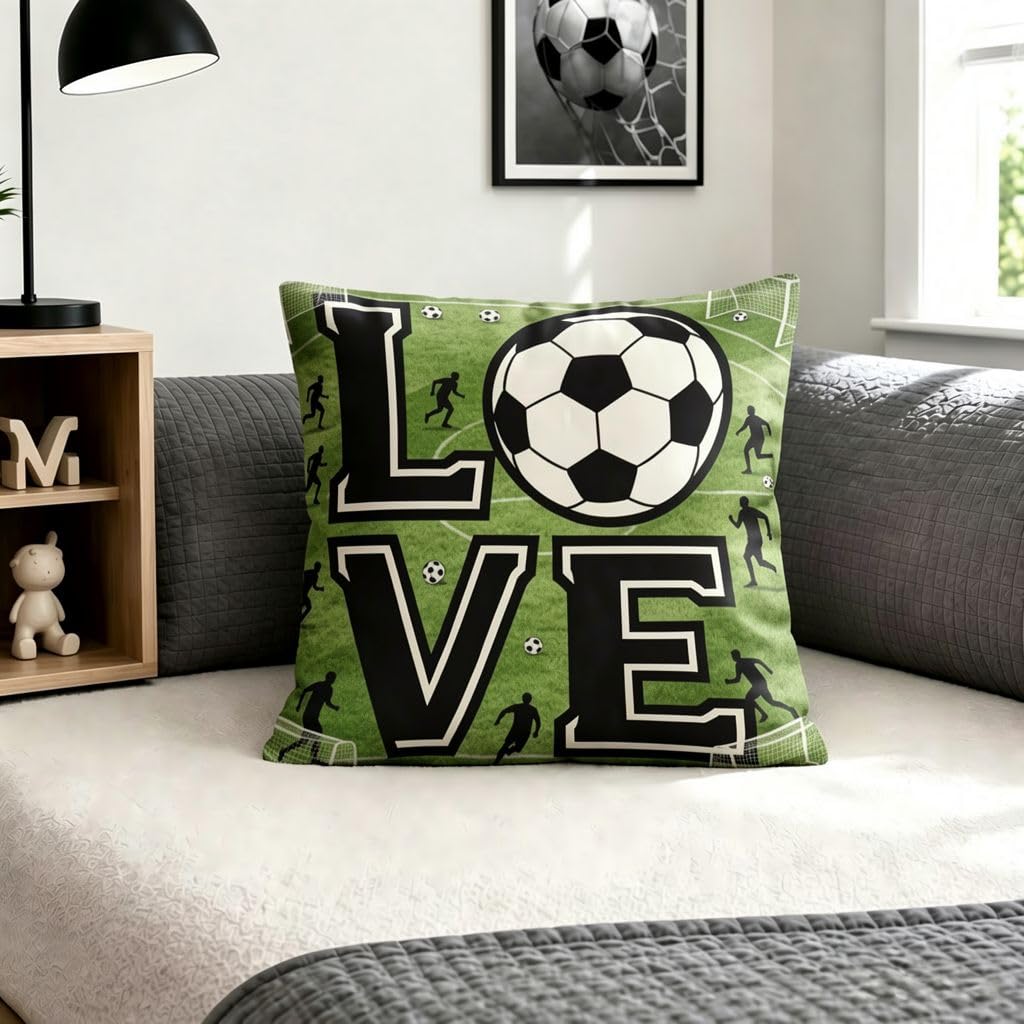 Love Soccer Field Silhouette Throw Pillow Covers-16x16