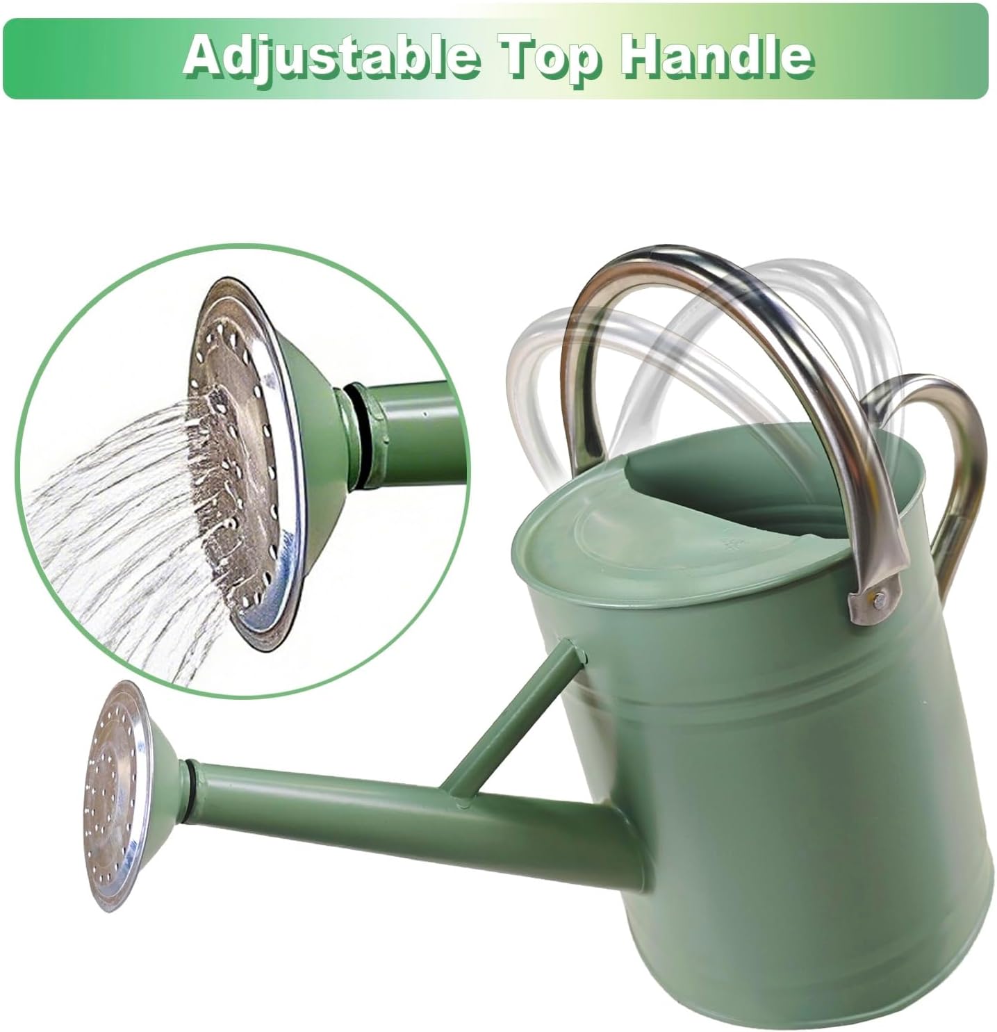 Watering Can for Outdoor&Indoor Plants，1 Gallon Metal Watering Can with with Removable Spout，Galvanized Steel Garden Flower Water Can Plant Watering Pot with 2 Stainless Steel Handles，Cream Green