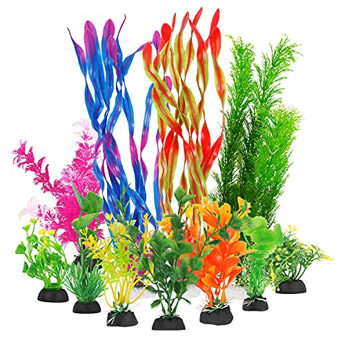 Aquarium Artificial Aquatic Plastic Plants for Aquarium Decor Fish Tank Plants Decoration Ornament,Used for Household and Office Aquarium, Small to Large Size - 11 Pack