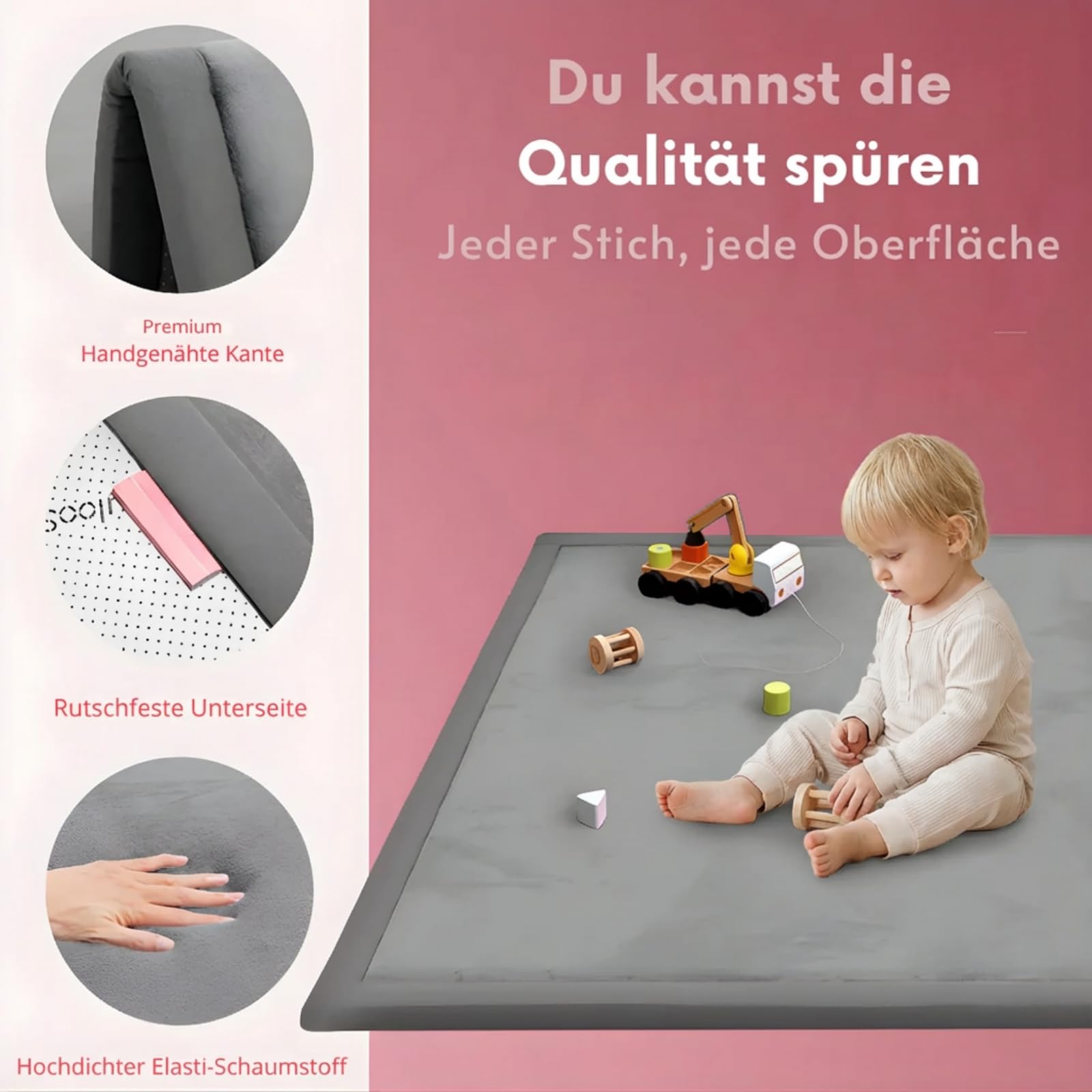 Nalaya - Baby Krabbel-& Spielmatte，Extra Dicke Krabbelmatte für Babys, 100x150x3cm, rutschfeste Spielmatte mit weichem Kurzflor, pflegeleicht – ideal für Kleinkinder und Laufstall