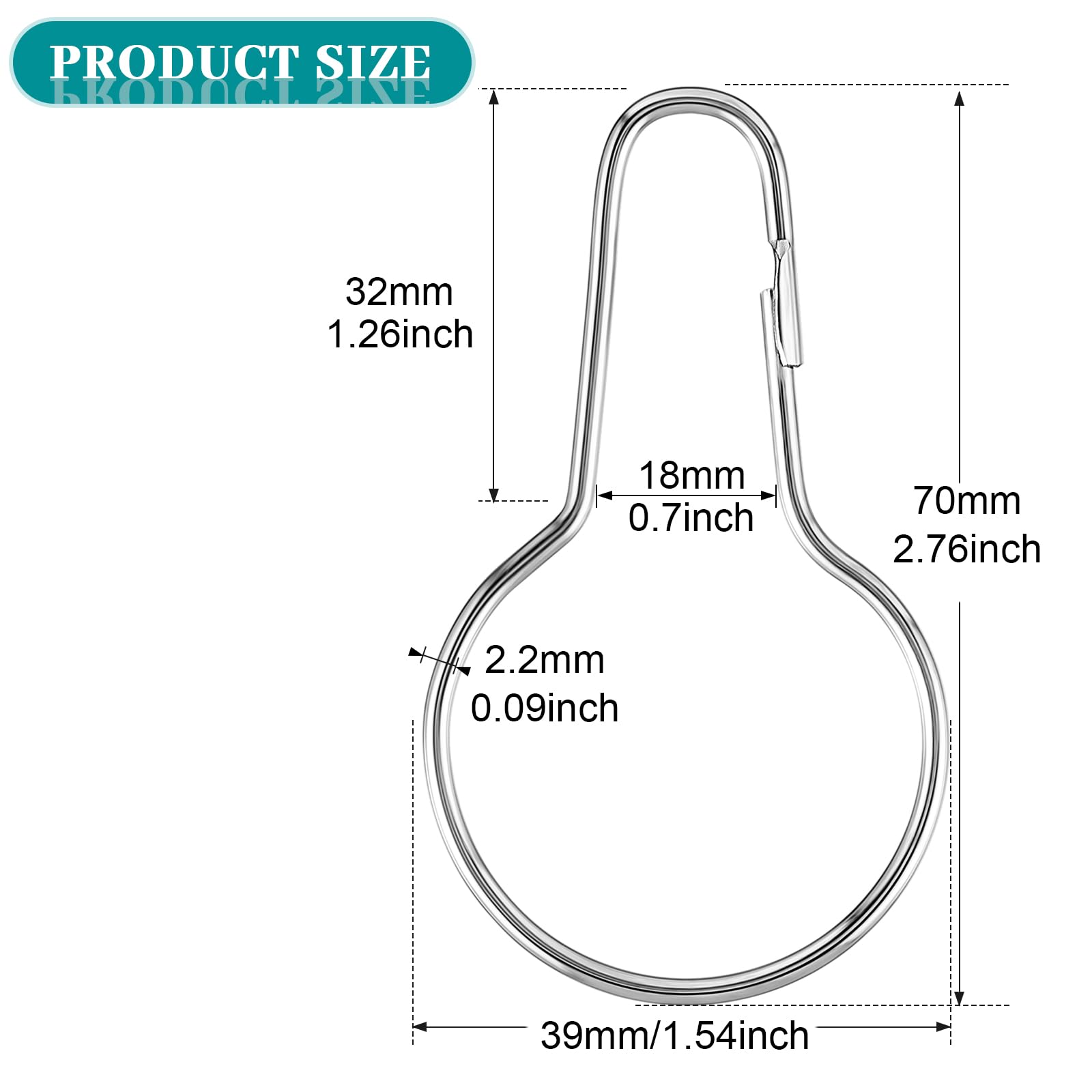 Geetery 150 ganci in metallo per tenda da doccia, antiruggine, riutilizzabili, multiuso, in acciaio inox, anelli per tenda da doccia, per bagno, camera da letto, cucina (argento)