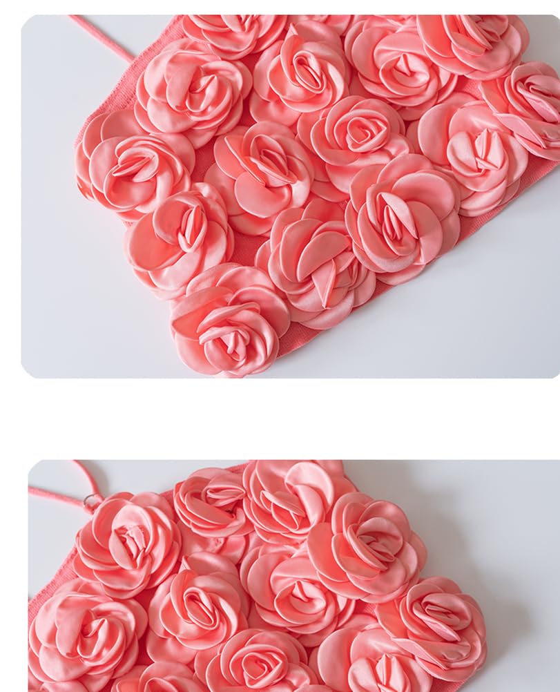 Femmes 3D Fleur Camisole Sans Manches Spaghetti Strap Crop Top Mignon Débardeurs D'été Camisole