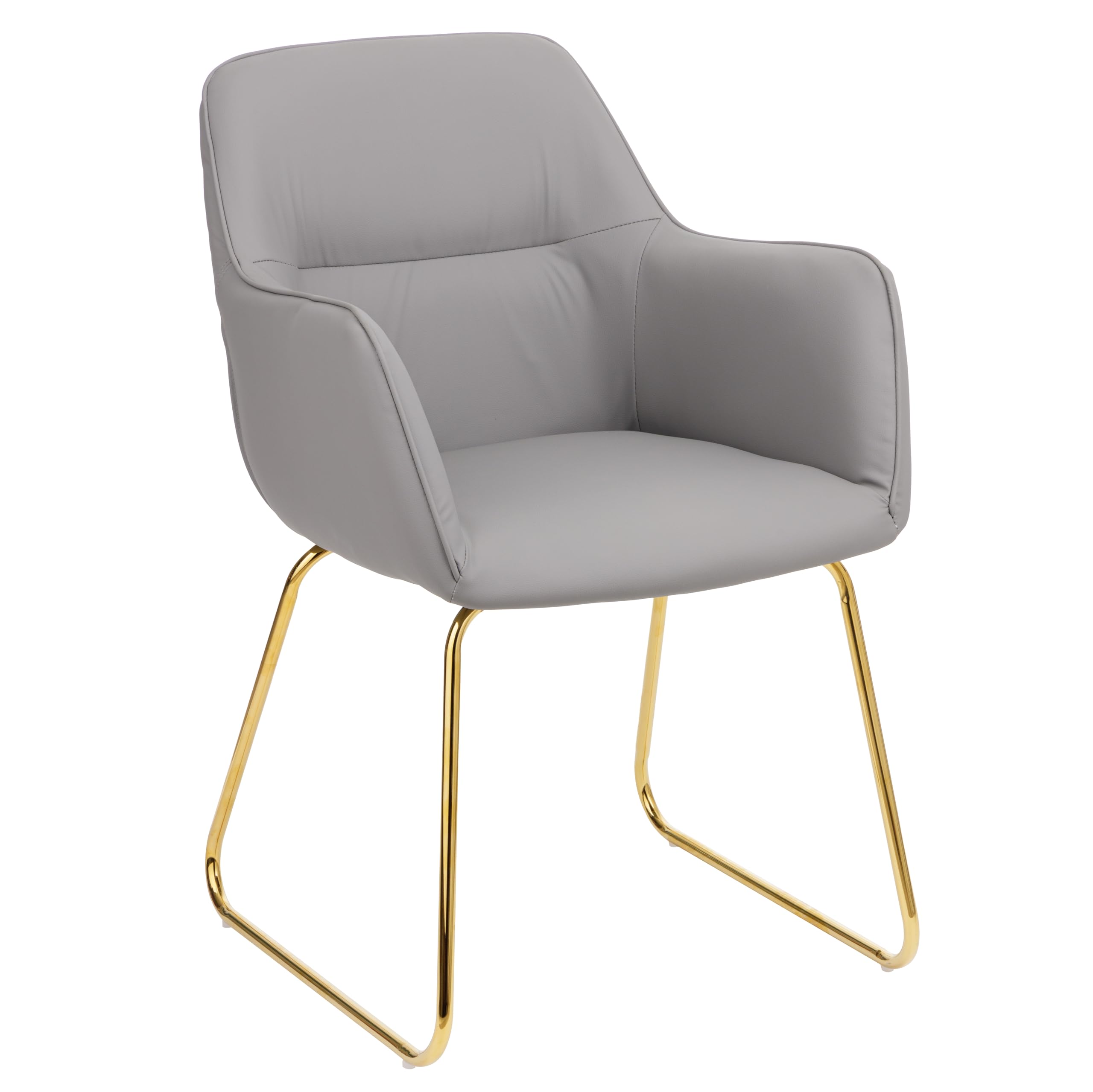 Baroni Home Sillón Moderno con Reposabrazos y Tapicería de Cuero Sintético y Patas de Acero Negro para Sala de Estar, Dormitorio, Rincón de Lectura, Gris, 55x85x47 cm