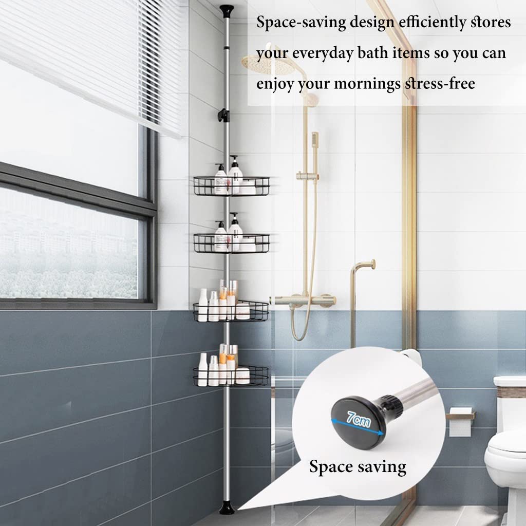 GIZNXBA Estanteria Ducha Telescopica Estanteria Baño Sin Taladro Estantes De Ducha Inoxidables A Prueba De Herrumbre, Soporte De Almacenamiento para El Cuarto De Baño (Color : /Black, Size : 4 Tier)