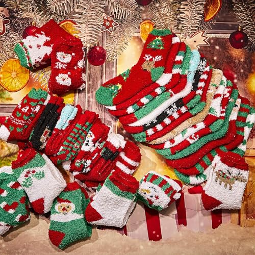 Image of Ramede 150 Pairs Christmas Fuzzy Socks Bulk Fluffy Xmas Slipper Socks for Women Colorful Warm Xmas New Year Winter Gifts (Novelty Style)