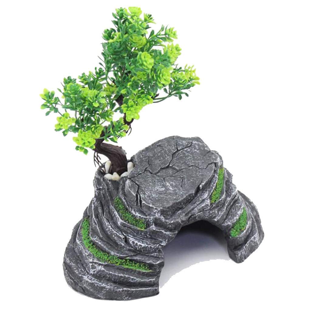Escondite de reptiles de resina, caja de cueva de reptiles, decoración de esquina de hábitat, escondites de tortugas, serpientes lagarto, accesorios para cajas de reptiles, adornos (20,5*19*9 cm)