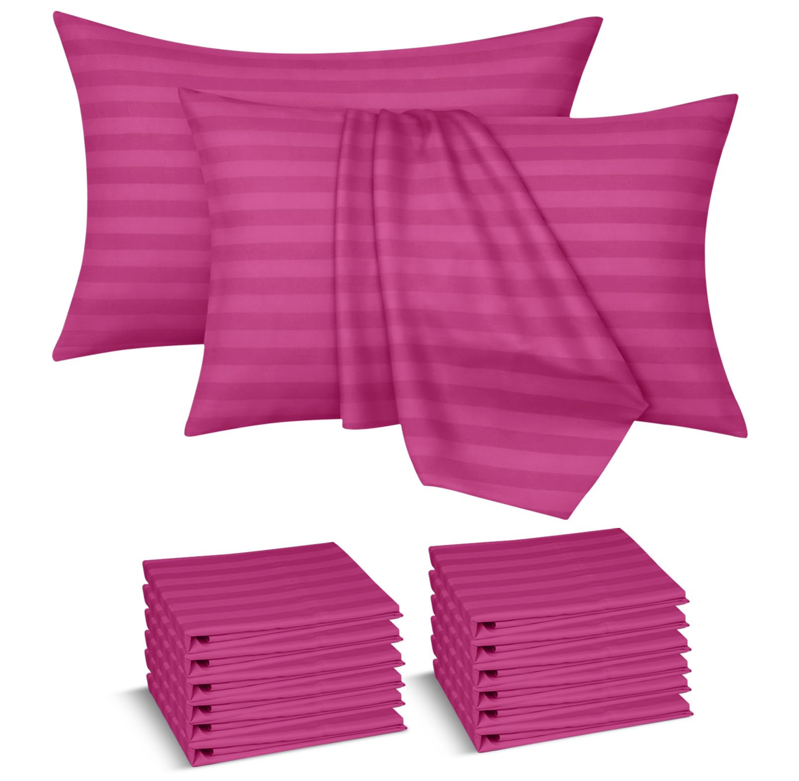 Moonlight Bedding Pillow Cases 12 pack - Pink Stripe 50x75cm Luxury Pillowcase Brushed Microfiber Hotel Quality Pillow Cover - Super Soft and Breathable Pillow Case