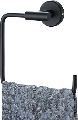 Miniatura 1 de JQK Anillo de toalla negro, soporte cuadrado de acero inoxidable para baño, soporte de pared negro mate de 6 pulgadas, TR140-PB