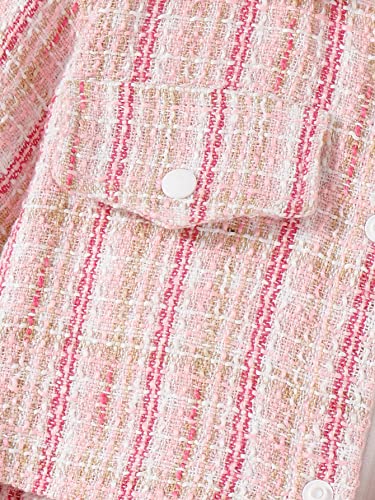 Image of WDIRARA Toddler Girl's 3 Piece Outfits Plaid Tweed Jacket and Mini Skirt Set with Tee Top