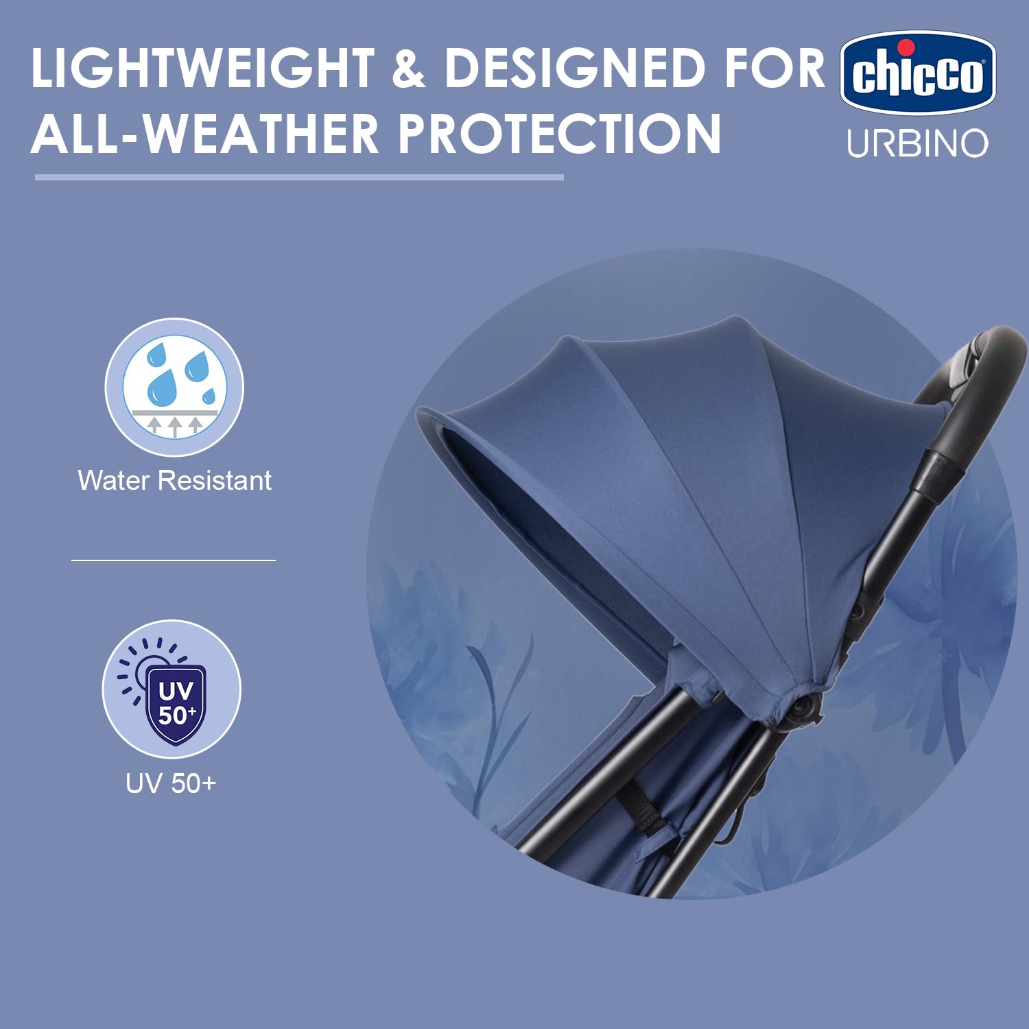 Chicco Urbino, Wózek 0+ miesięcy - 22 Kg, Lekki Wózek Spacerowy z Inteligentnym i Kompaktowym Składaniem, Rozdkładana Budka z Powłoką Przeciwdeszczową i UV50+, Odchylane i Regulowane Oparcie, Podnóżek