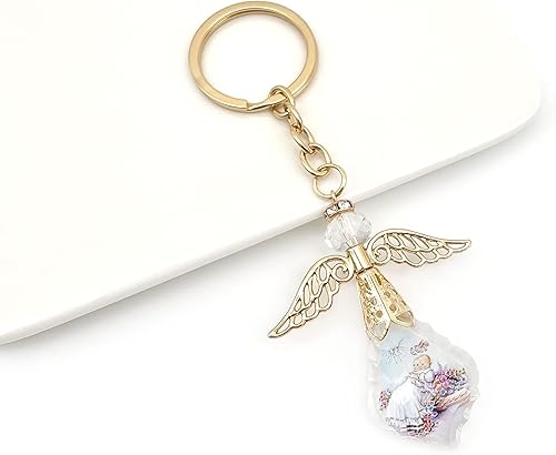 Miniatura 3 de 12 piezas de cristal de guadalupe de ángel de la guarda de bautismo con ángel dorado llavero Recuerdos de bautizo primera comunión boda ducha fiesta