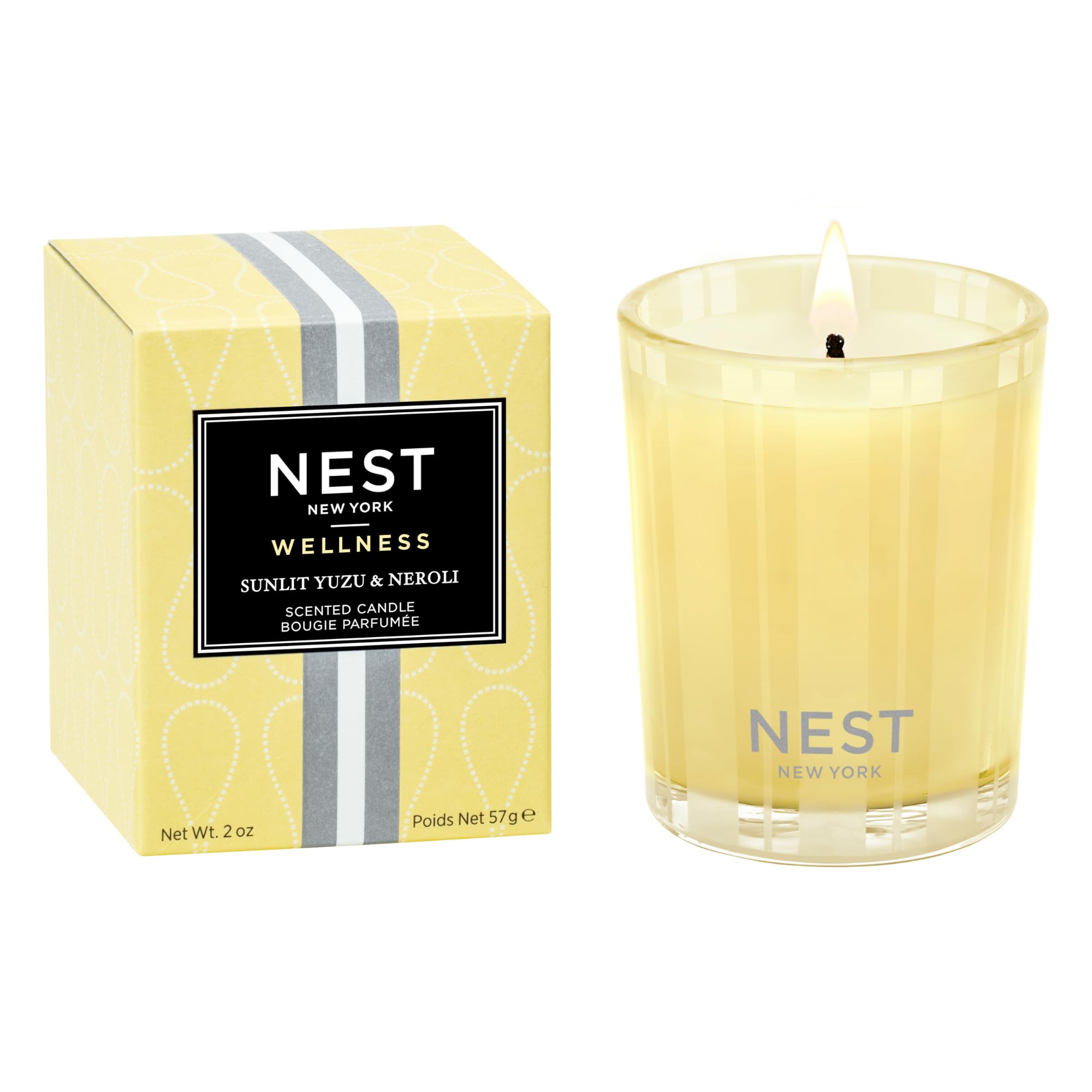 NEST New York Scented Votive Candle, Sunlit Yuzu & Neroli - 2 oz - Up to 28-Hour Burn Time - Reusable Glass Vessel
