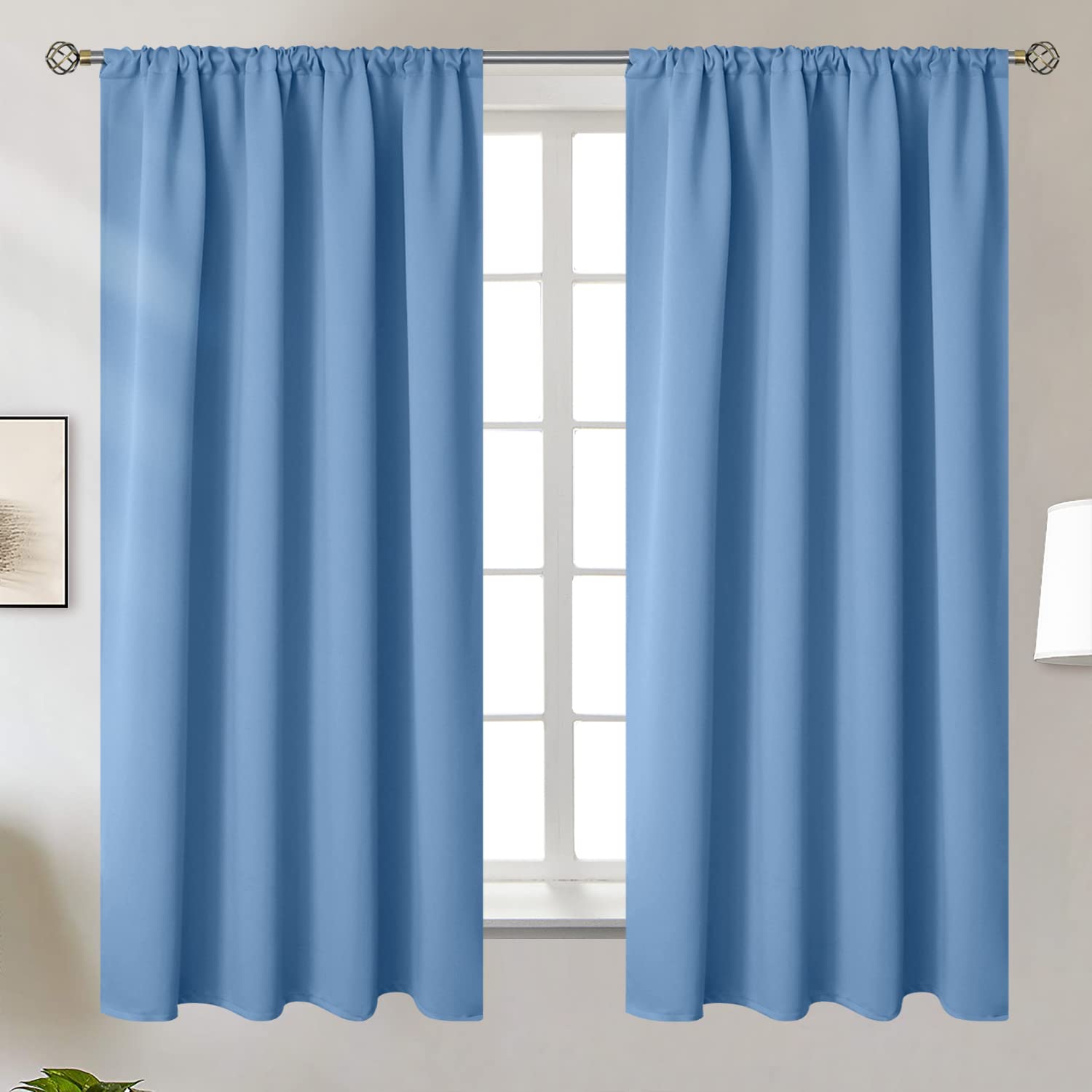 BGment Denim Blue Blackout Curtains 63Inches Length for Bedroom - Rod Pocket Thermal Insulated Room Darkening Window Drapes for Living Room Bathroom, 42 x 63 Inch, 2 Panels