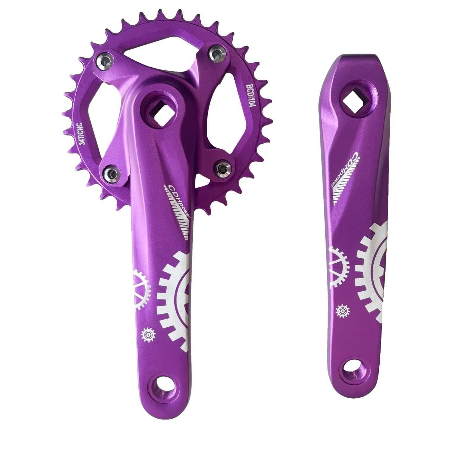 AUTES Mountain Bike Crankset Square Taper Bicycle Bottom Crankset with 34T Chainring Sprocket 170mm Crankarm 104 BCD Single Speed (Purple)