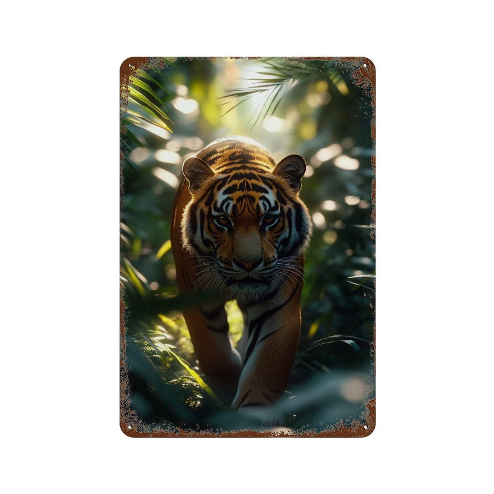 Tiger in Jungle 11.8"x7.9" Decorative Tin Sign, Retro Wall Decor for Bistro, Counter And Cafe Decor