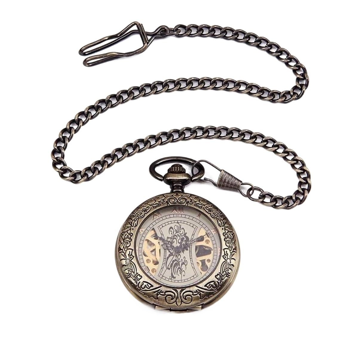 Vintage Zegarek Kieszonkowy Vintage Zegarek Kieszonkowy Cyfry Rzymskie Skala Kwarcowe Zegarki Kieszonkowe Z Łańcuchem Szkielet Rzeźbiony Mężczyzn Elegancki