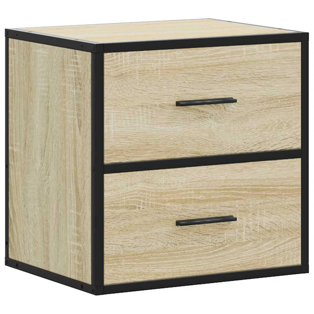 Wandmontierter Nachttisch aus Holzwerkstoff mit Metallgestell, Stauraum für Bücher und Accessoires, platzsparend für Schlafzimmer und Wohnraum