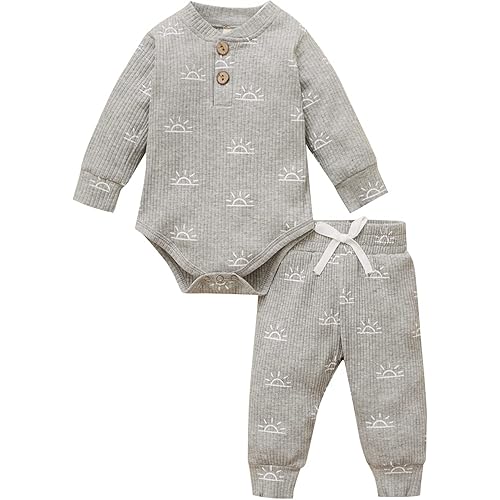 Newborn Baby Girl Boy Fall Clothes 3 6 12 18 24 Months Outfits Long Sleeve Knitted Cotton Romper & Pants Infant Winter Sets