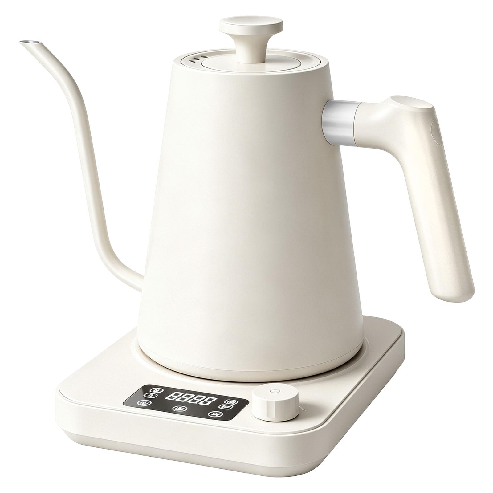 Electric Gooseneck Kettle with LCD Display, 1L Stainless Steel Electric Tea Kettle Temperature Control Pour-Over Coffee and Tea Pot 1200W Quick Heating Hot Water Boiler (White-A)