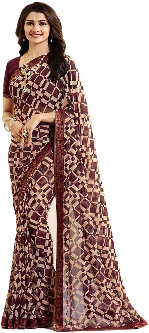 Rihana fashionIndian Women's New Fancy All Over Flower Prints Saree with Border & Blouse Piece-A16